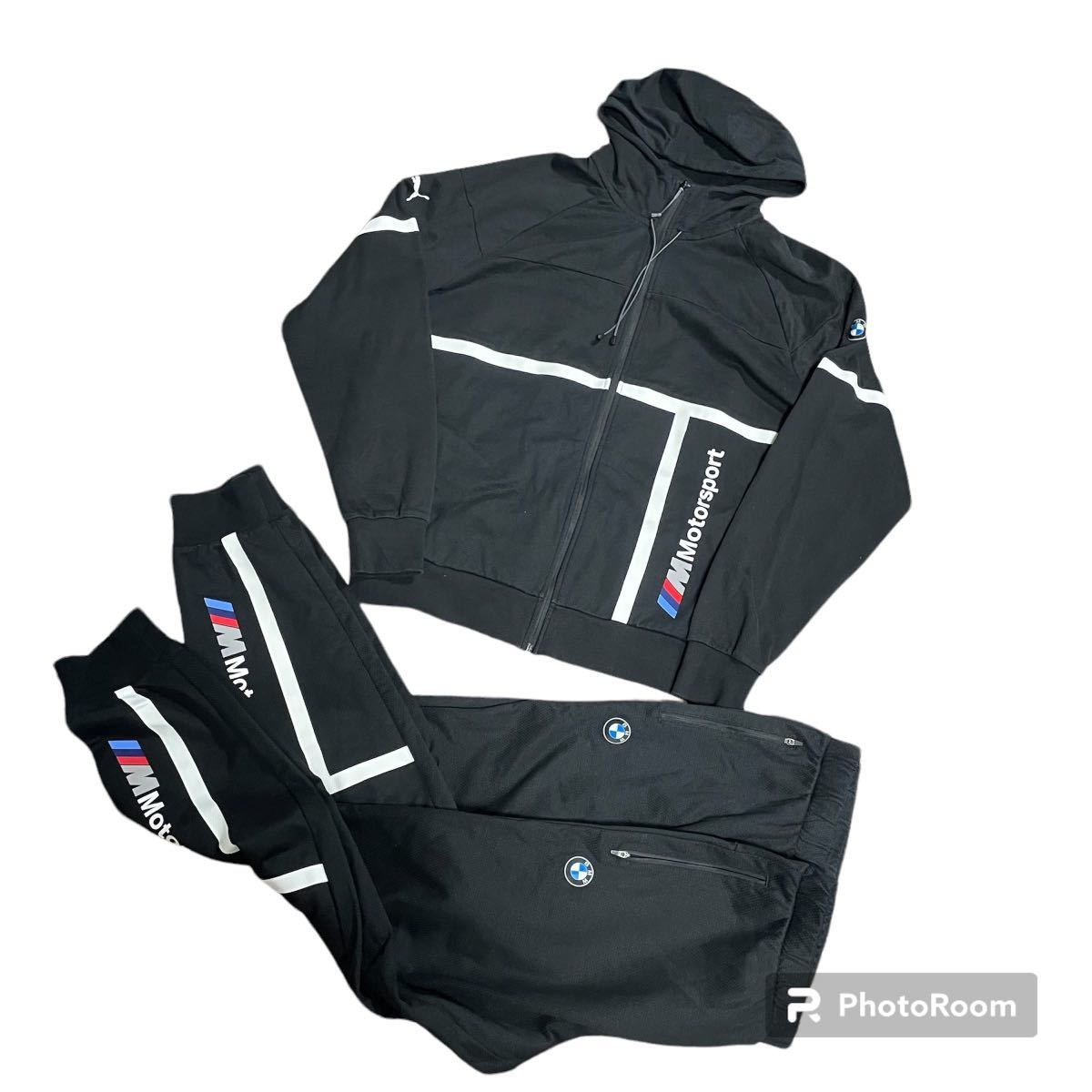 【超希少品・3点セット】 PUMA プーマ　BMW ジャージ　セットアップ　上下　パーカー　パンツ2本　黒　ブラック　Lサイズ　XLサイズ