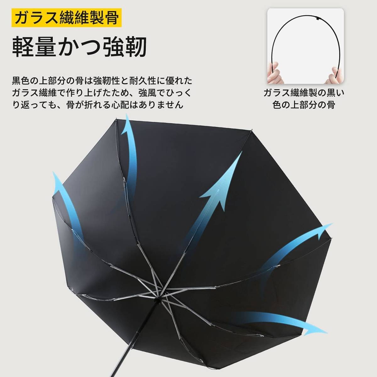 ブラック 折りたたみ傘 大きい 自動開閉 メンズ 高い撥水性 錆びつかない ワンタッチ 弧長140cm 直径123cm 折り畳み傘_画像6