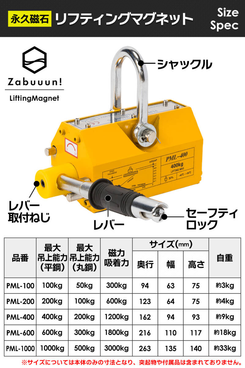 【国際CE認証品】リフティングマグネット 600kg 永久磁石 吊り下げ式 電源不要 超強力 リフマグ_画像7