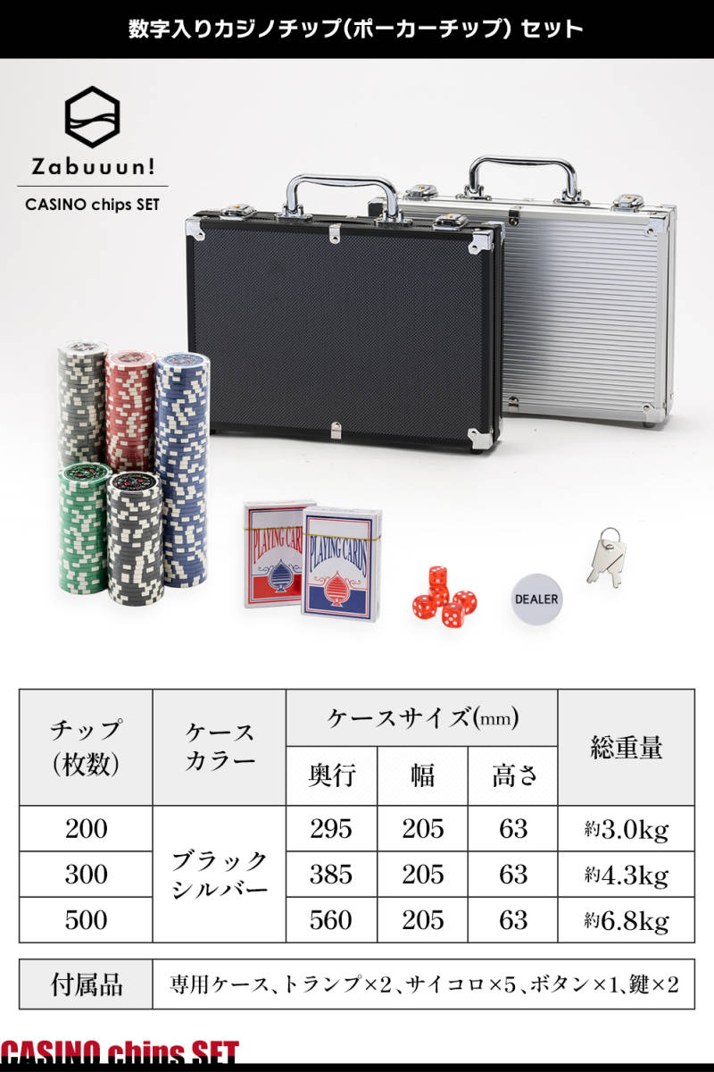 カジノチップ 500枚 シルバーケース トランプ付き 鍵&ボタン付き ポーカーセット ポーカーチップ_画像6