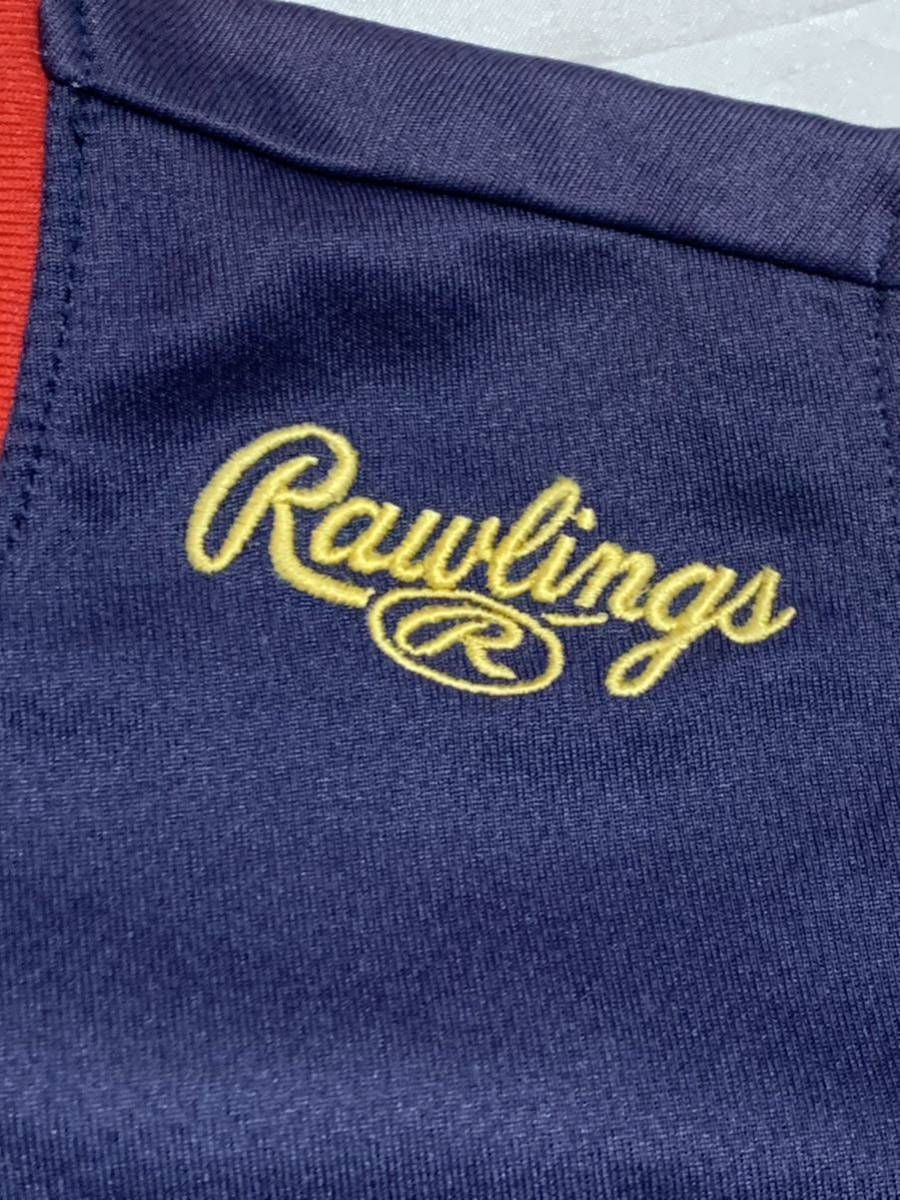 【送料無料 値下げ交渉歓迎】ローリングス 半袖Tシャツ Mサイズ ネイビーレッド Rawlings 古着 アメリカ野球USA 紺赤ベースボールジャージの画像4