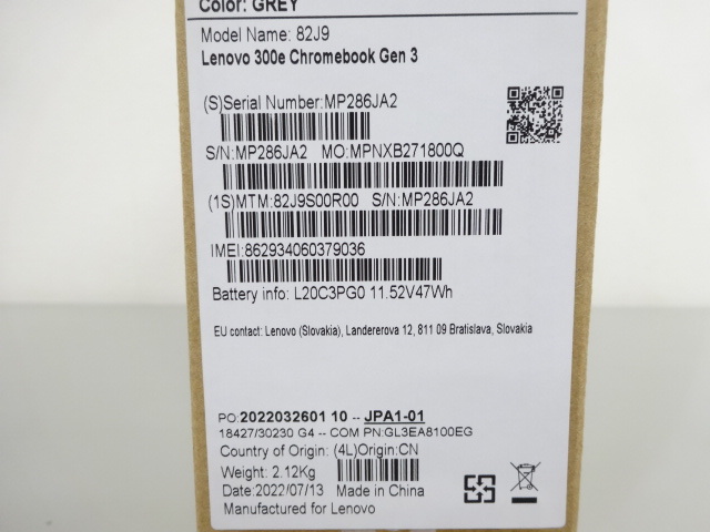新品 未使用品 Lenovo レノボ Chromebook クロームブック 82J9S00R00 11.6インチ 4GB/32GB グレー_画像5