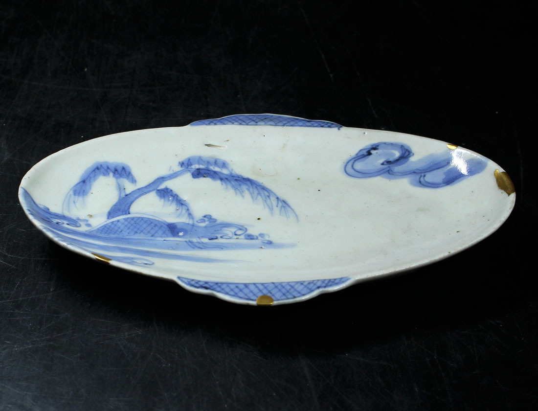 本物保証　藍古九谷風景図変わり皿・1640年代～1650年代_画像5