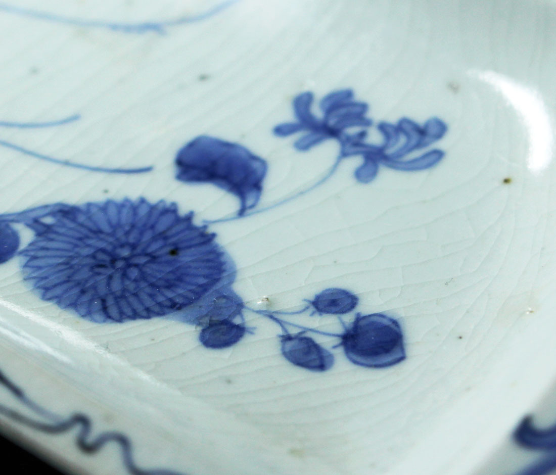 本物保証　藍古九谷花図変わり皿・1640年代～1650年代_画像4