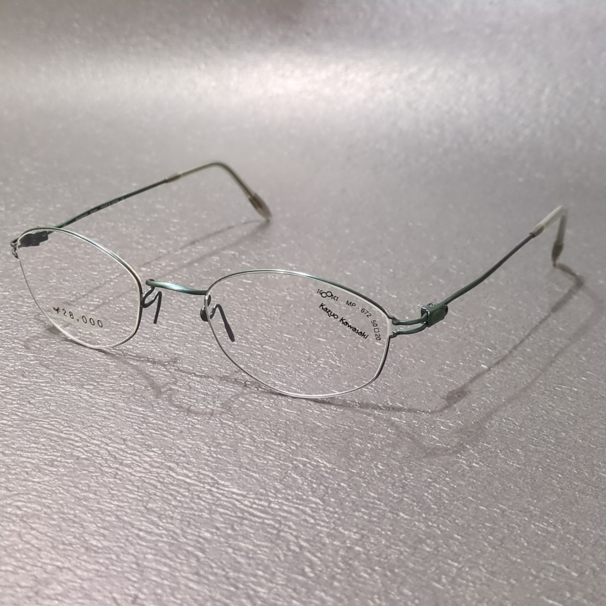 kazuo kawasaki メガネ チタンフレーム　50 □20 140　グリーン　デッドストック　眼鏡 _画像6