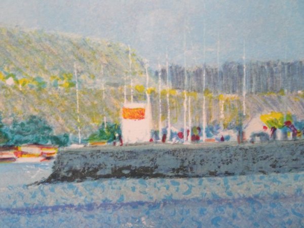  direct F02358* Andre b-lie[ marine ] lithograph / genuine work 125 part limitation white yacht sea France point . person author pastel frame picture 