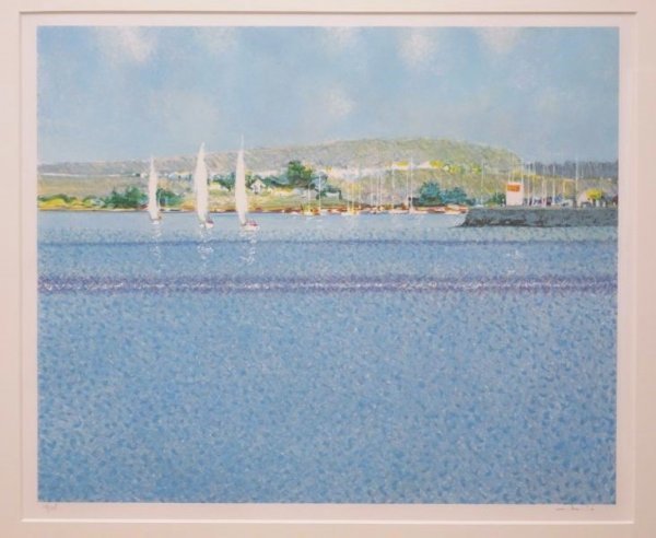  direct F02358* Andre b-lie[ marine ] lithograph / genuine work 125 part limitation white yacht sea France point . person author pastel frame picture 