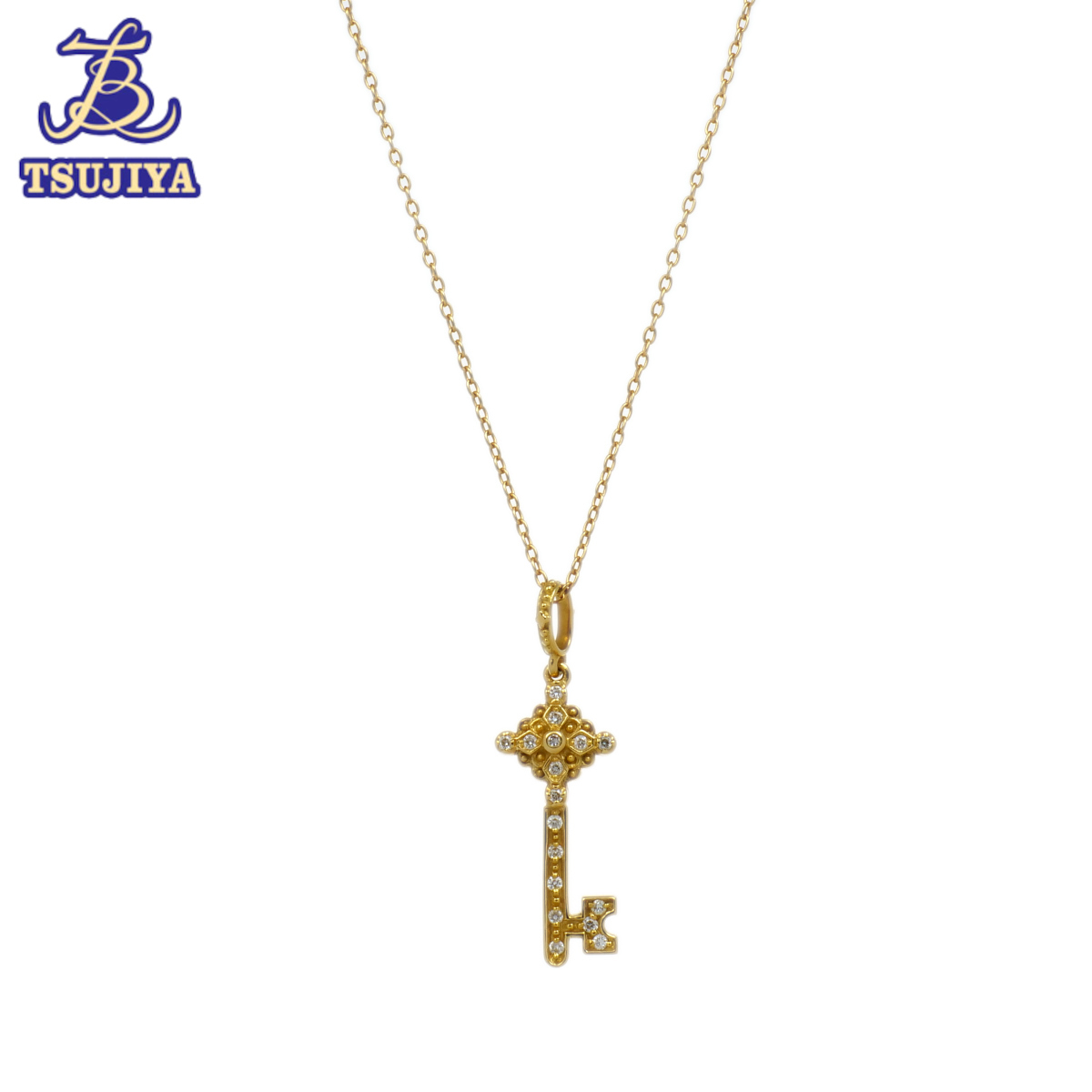 最高品質の ★ほぼ美品★ AHKEH アーカー キートップペンダントネックレス K18/ダイヤ D0.06ct 長さ42cm 1.8g 中古A【辻屋質店J2110】 アーカー