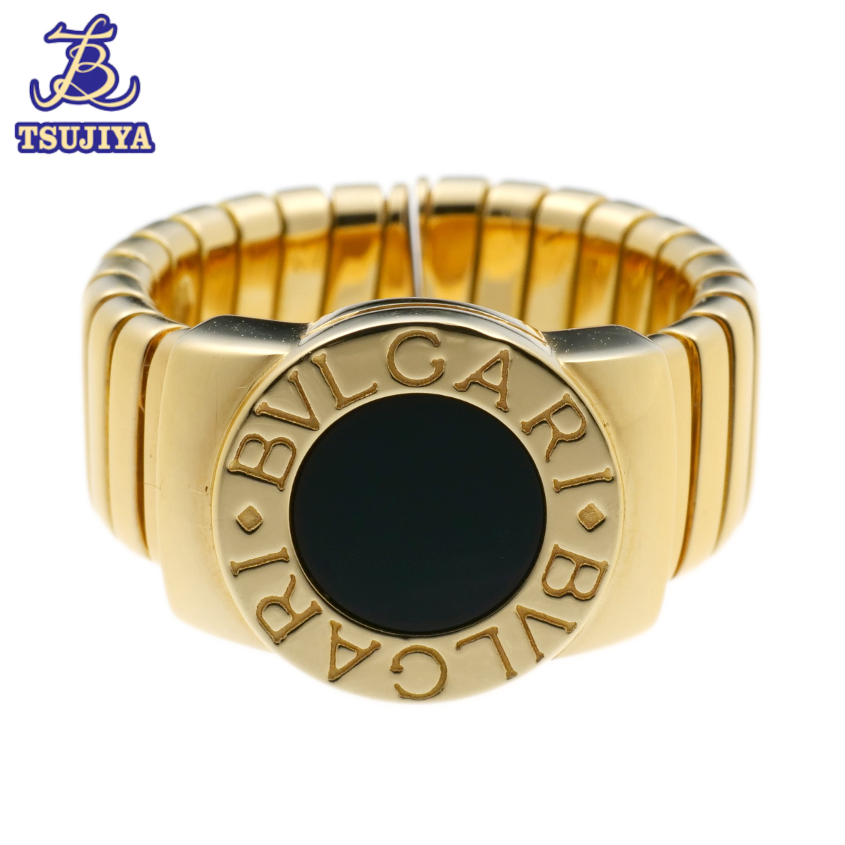 【楽天スーパーセール】 ★ほぼ美品★ BVLGARI ブルガリ ブルガリブルガリ トゥボガス オニキスリング 750/オニキス 12号 17.4g 中古A【辻屋質店J2203】 イエローゴールド