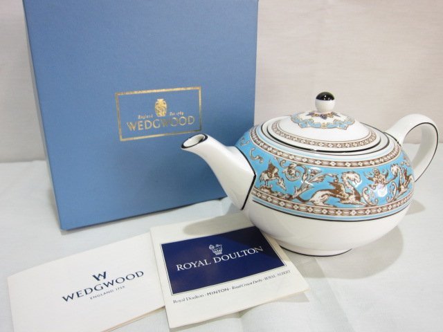 （中古・未使用品）WEDGWOOD ウェッヂウッド フロレンティーンターコイズ ティーポット Sサイズ（柏）_画像1