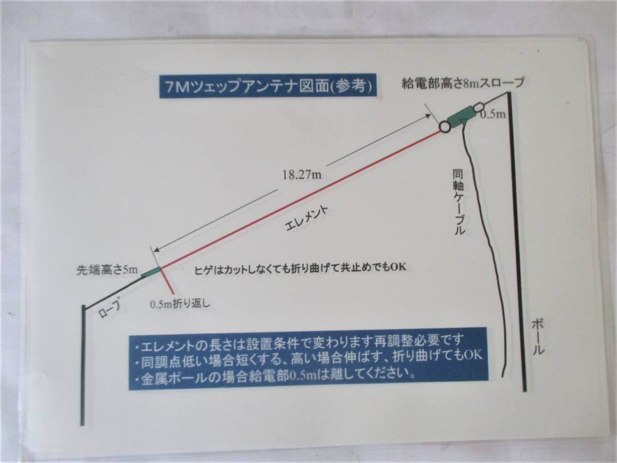 7M帯 ツェップ アンテナ 1/2波長フルサイズ 　自作/未使用_図面添付します。