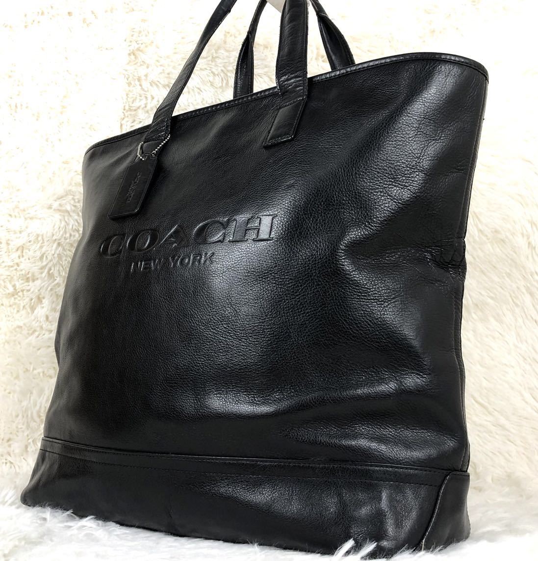 1円【極美品】COACH コーチ トートバッグ ビジネスバッグ ショルダー シボ革 エンボス ロゴ レザーブラック 大容量 肩掛け A4 メンズ_画像1