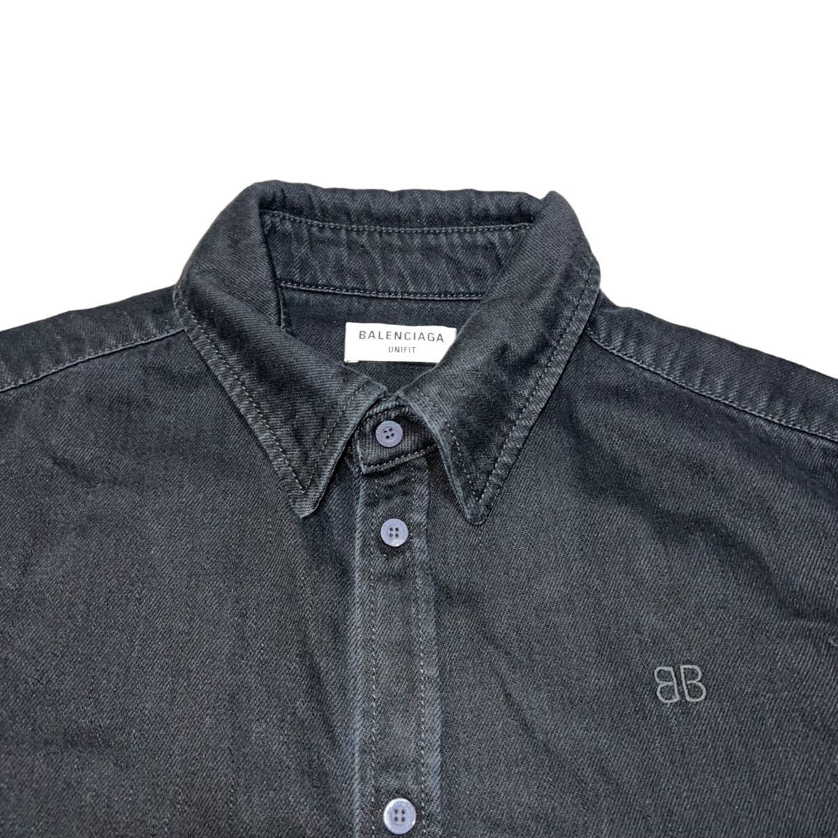 BALENCIAGA 22SS OVERSIZED BB LOGO DENIM SHIRT IN BLACK 