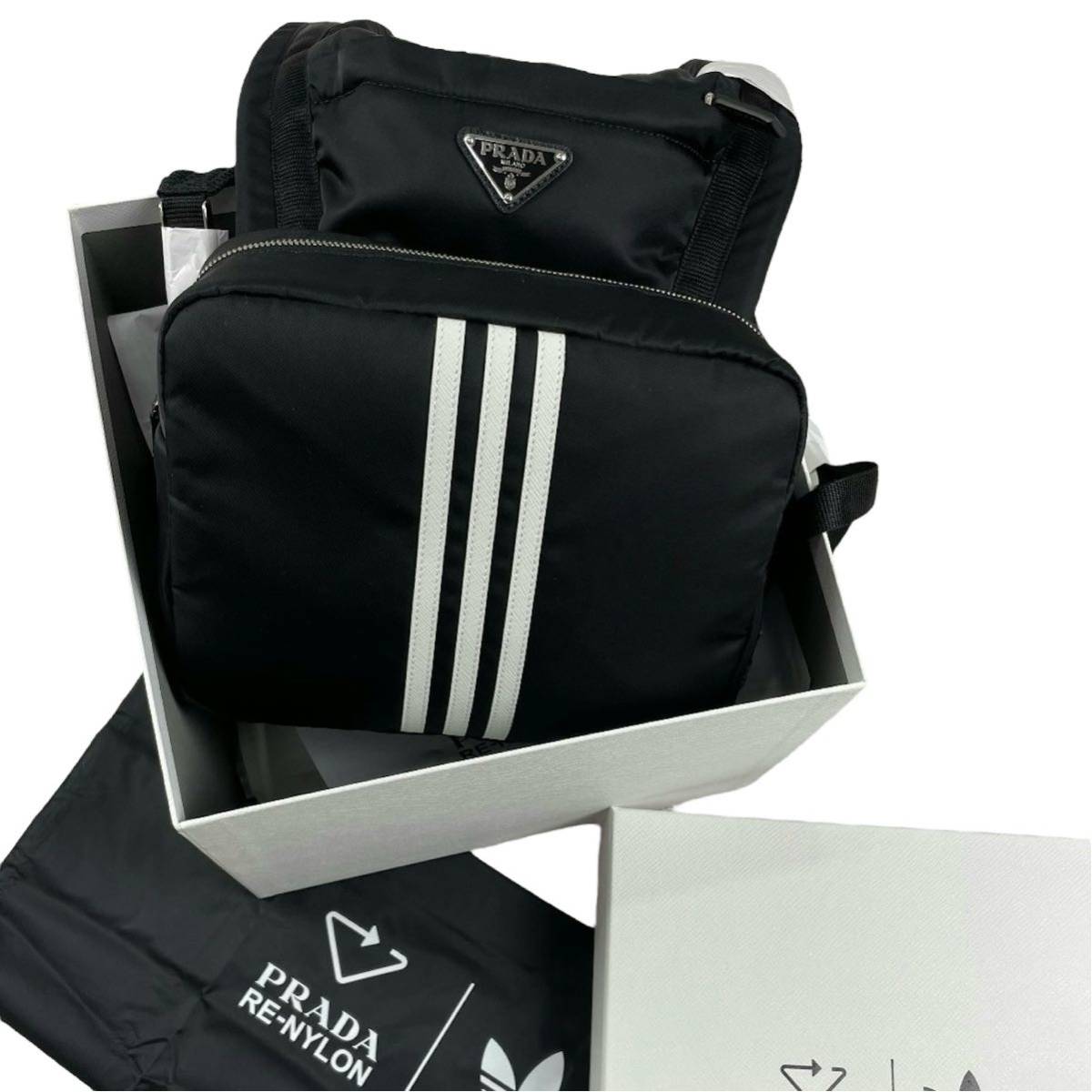 PRADA × adidas Re-Nylon バックパック リュックサック ナイロン サフィアーノレザー ブラック ホワイト フード付き プラダの画像1