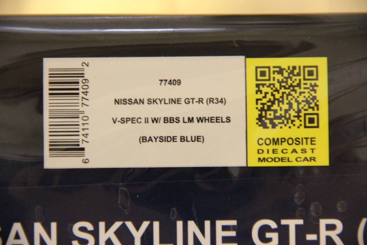 完全未開封新品 送料無料 1/18 オートアート 日産 スカイライン GT-R R34 V-SPEC Ⅱ BBS LM WHEELS ベイサイドブルー BAYSIDE BLUEの画像3