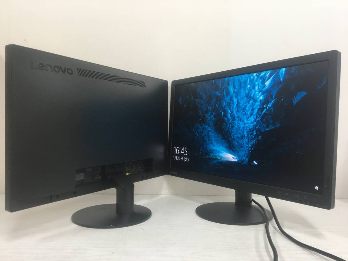 ☆【良品 ２台セット】Lenovo ThinkVision T2224d ワイド液晶モニター 21.5インチ フルHD（1920x1080）D-Sub/DisplayPort ケーブル 動作品_画像1