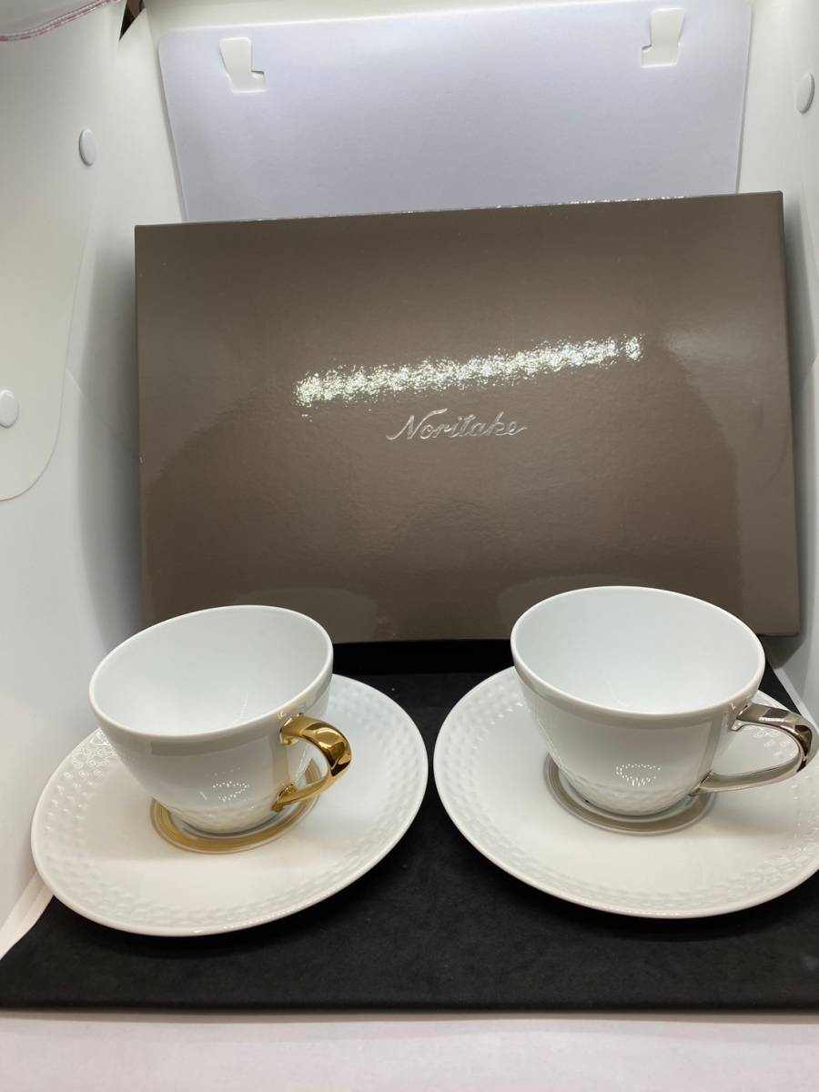  Noritake ノリタケ カップ＆ソーサー ペアセット 2客 1605/1606 リズモ アミ 金銀 _画像1