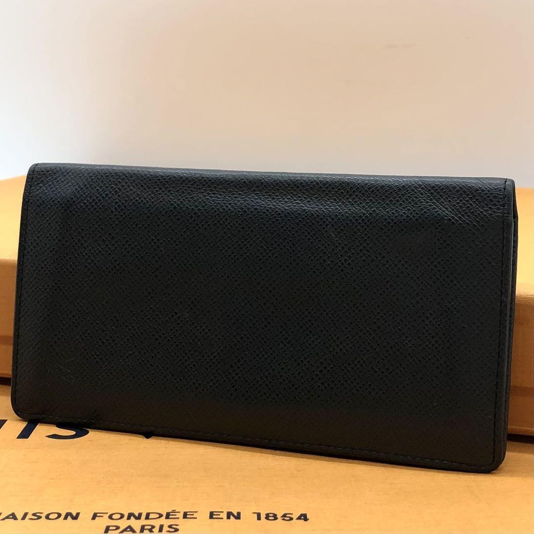 1円【極美品】LOUIS VUITTON ルイヴィトン ポルトフォイユ ブラザ タイガ 折り 財布 長財布 ウォレット 黒 ブラック レザー 薄マチ M30980_画像1