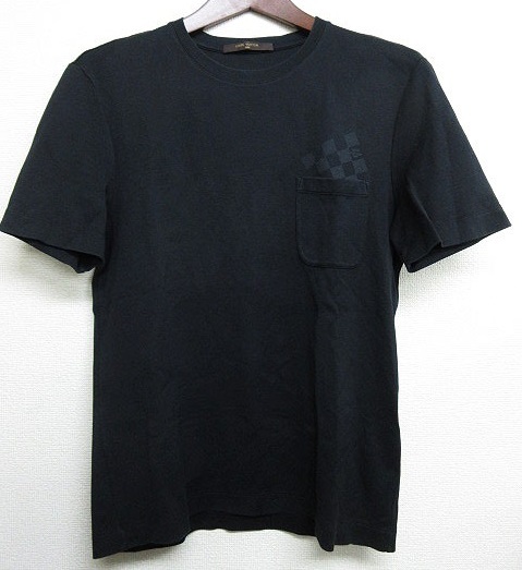 Vuitton Damier gla Fit T-shirt black pocket attaching crew neck cut and  sewn LOUIS VUITTON: Real Yahoo auction salling