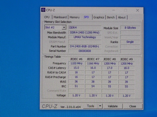 メモリ デスクトップパソコン用 UMAX DDR4-2400 PC4-19200 8GBx2枚 合計16GB 起動確認済みです_画像5