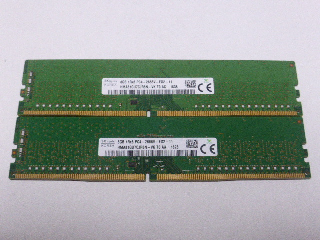 メモリ デスクトップパソコン用 SK hynix DDR4-2666 PC4-21300 ECC Unbuffered 8GBx2枚 合計16GB 起動確認済です HMA81GU7CJR8N-VK_画像1