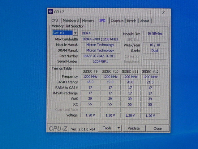 メモリ デスクトップパソコン用 Micron DDR4-2400 PC4-19200 ECC Unbuffered 16GBx4枚 合計64GB 起動確認済です②_画像7