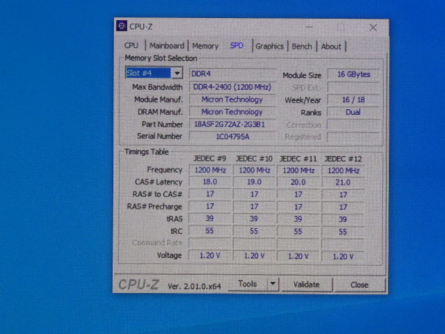 メモリ デスクトップパソコン用 Micron DDR4-2400 PC4-19200 ECC Unbuffered 16GBx4枚 合計64GB 起動確認済です②_画像8