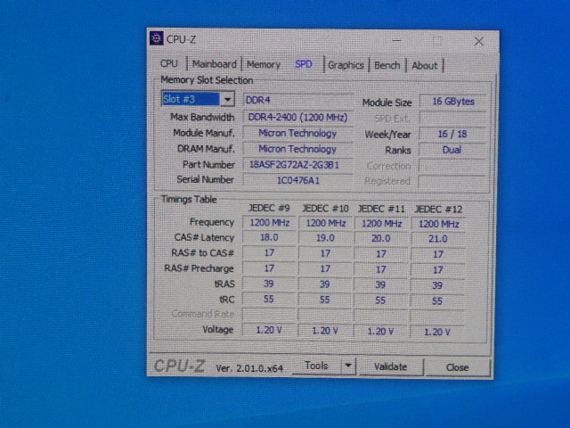 メモリ デスクトップパソコン用 Micron DDR4-2400 PC4-19200 ECC Unbuffered 16GBx4枚 合計64GB 起動確認済です④_画像7
