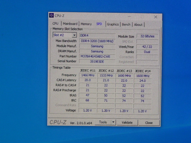 メモリ デスクトップパソコン用 Samsung DDR4-3200 PC4-25600 32GBx2枚 合計64GB 起動確認済みです①_画像5