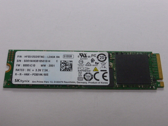 SK hynix SSD NVMe M.2 512GB 正常100%判定 中古品です HFS512GD9TNG-L2A0A_画像1