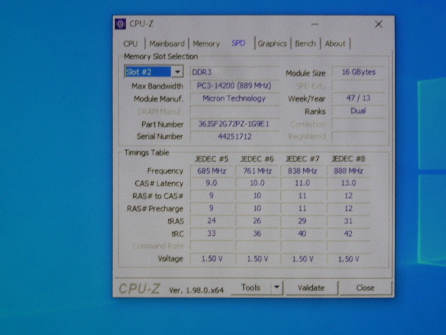 メモリ サーバーパソコン用 1.5V Micron PC3-14900R(DDR3-1866R) ECC Registered 16GBx4枚 合計64 GB 起動確認済みです③の画像6