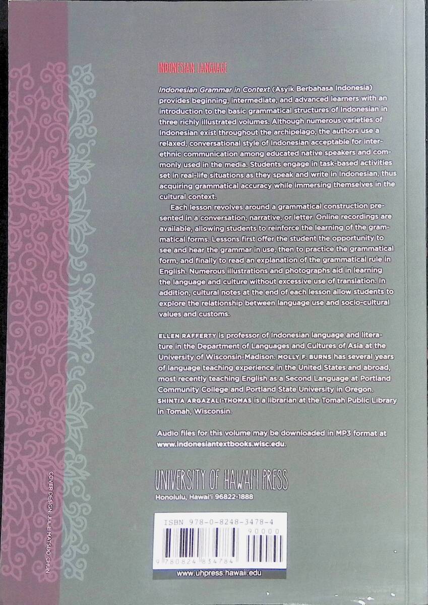 INDONESIAN GRAMMAR IN CONTEXT 1 ASYIK Indonesia language text inscription is English . Indonesia language YB240227M1