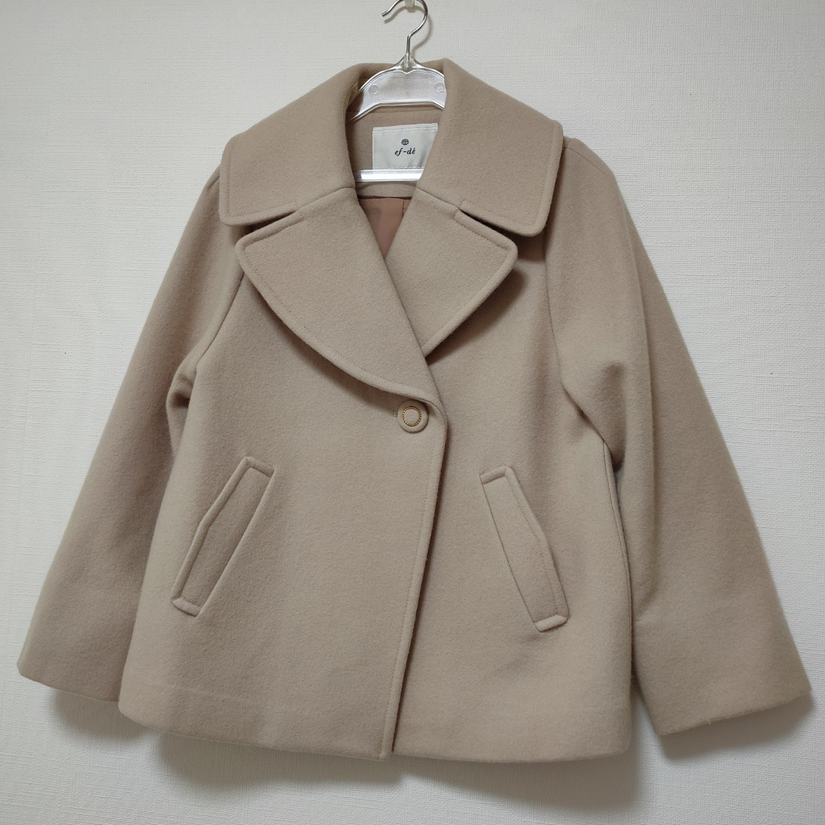  unused ef-de ef-de A line tailored coat pink beige wool Blend 7 number coat pea coat 