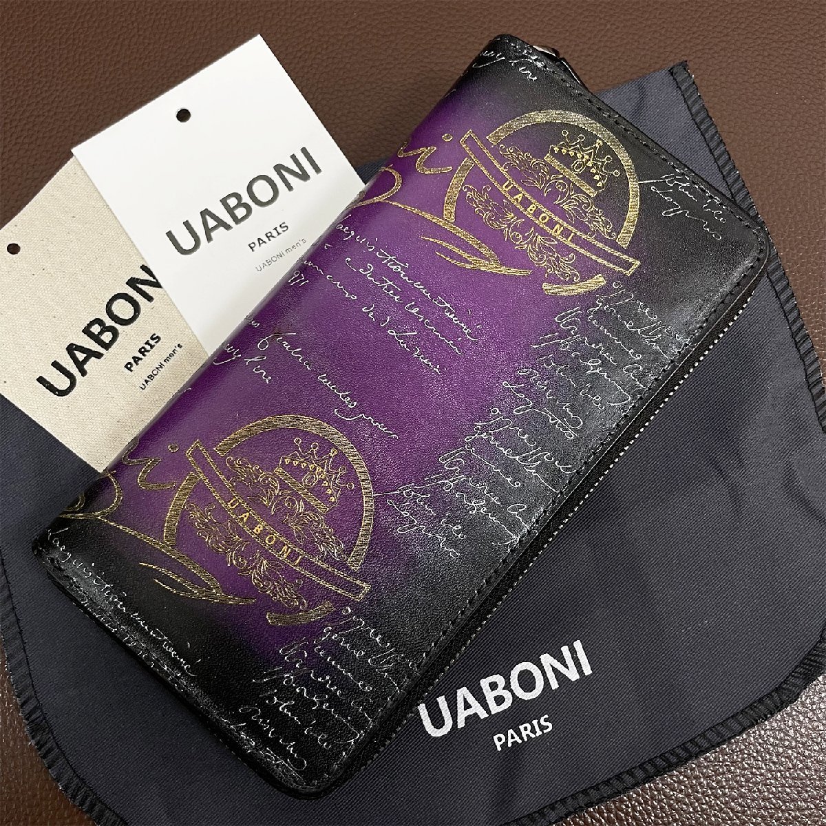 高級 定価23万 特注限定品◆UABONI*ユアボニ*幻のパティーヌ*ラウンドファスナー長財布*EU製◆カリグラフィー ゴールデン シルバー 手染_画像2