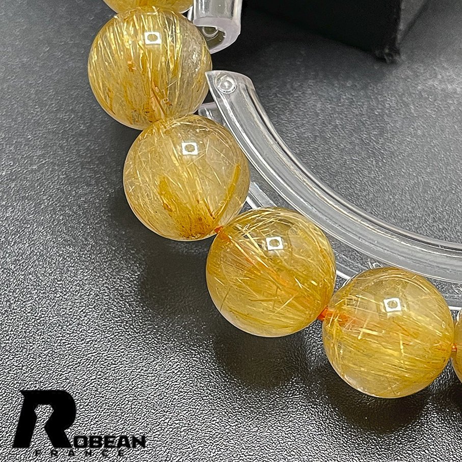 逸品 EU製 定価13万円★ROBEAN・タイチンルチル★黄金針水晶 ゴールド ブレスレット 九星開運 天然石 金運 お守り 12.1-12.5mm 1008J156_画像5