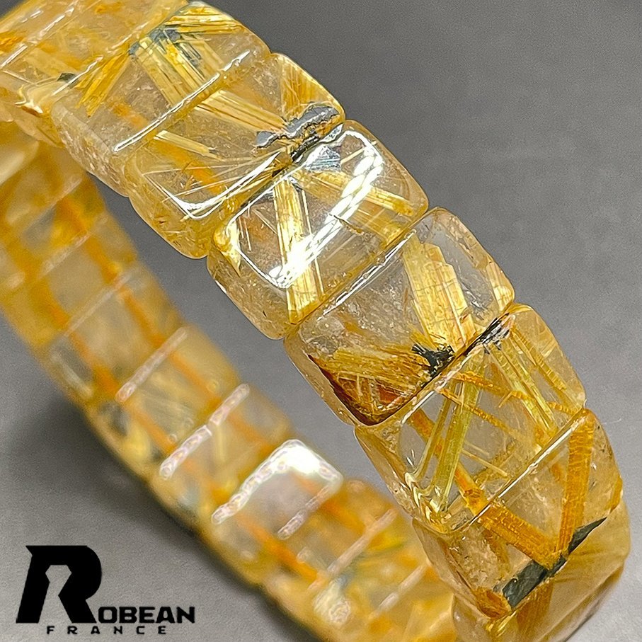 上品 EU製 定価10万円★ROBEAN・太陽花タイチンルチルバングル★黄金針水晶 ゴールド ブレスレット パワーストーン 13.5*5.7mmm 1008J226_画像6