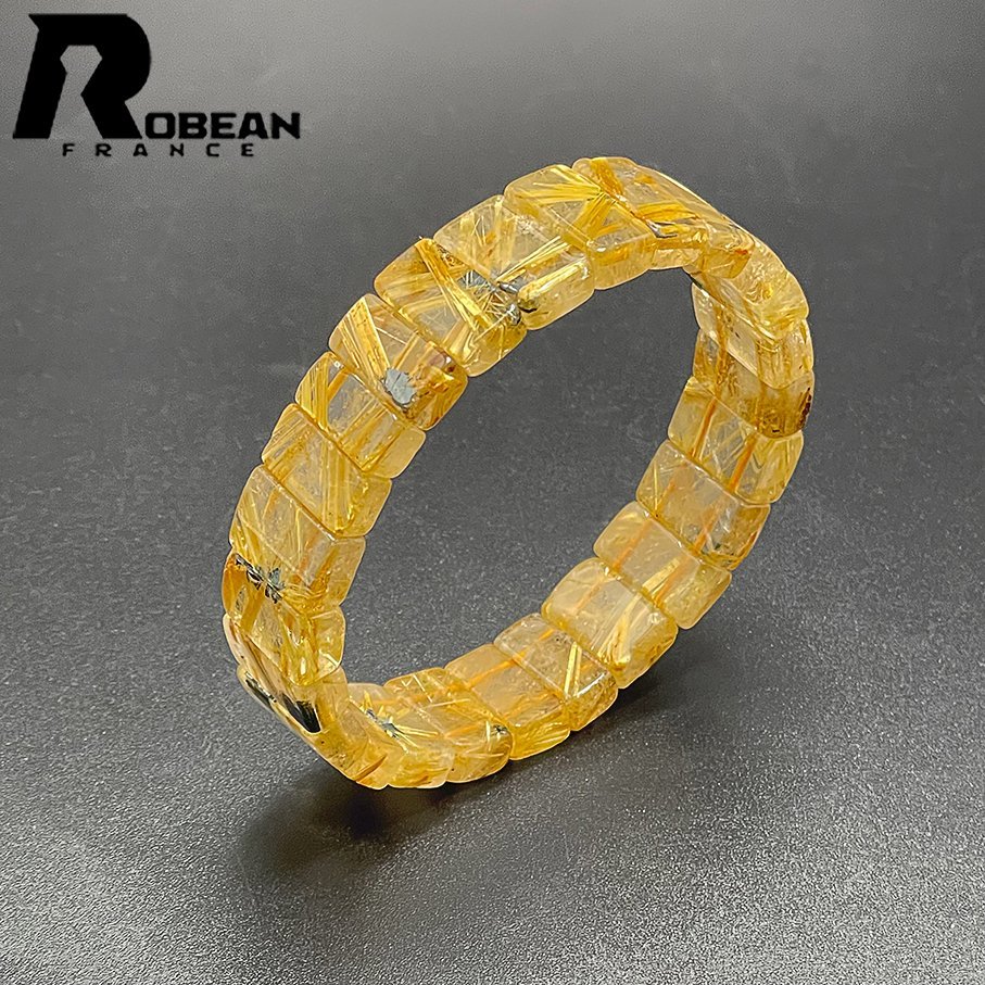 上品 EU製 定価10万円★ROBEAN・太陽花タイチンルチルバングル★黄金針水晶 ゴールド ブレスレット パワーストーン 13.5*5.7mmm 1008J226_画像1