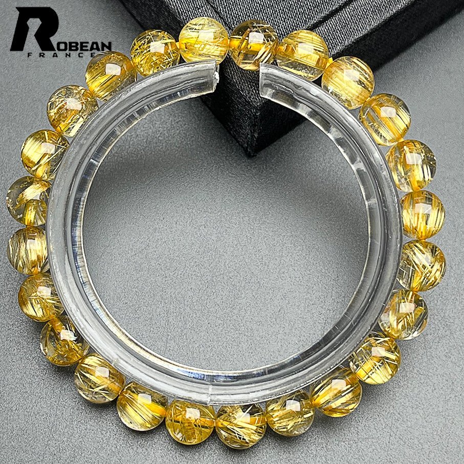 貴重 EU製 定価15万円★ROBEAN・タイチンルチル★黄金針水晶 金運 幸運 ゴールド ブレスレット パワーストーン 綺麗 7.3-7.8mm 1003k601_画像4