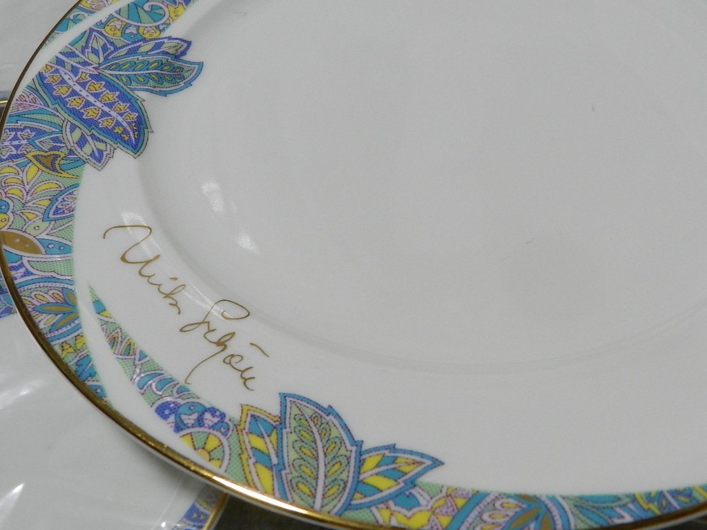 ミラショーン×NARUMI パーティセット 大皿1枚 ケーキ皿5枚 未使用品 ブルー 植物 葉っぱ 金彩の画像7