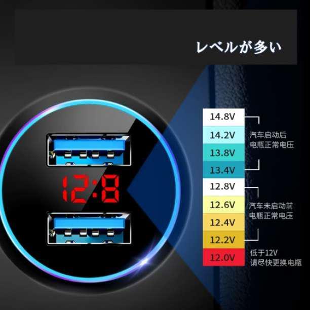 シガーソケット USBポート 電圧計付 LED 急速充電器 カーチャージャー 黒_画像3