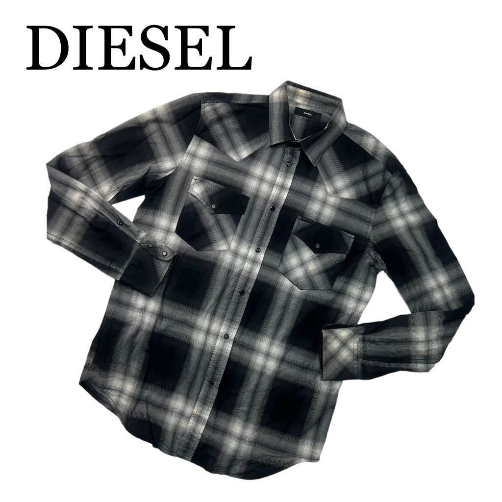 DIESEL ディーゼル 長袖シャツ チェック 黒 M トップス _画像1