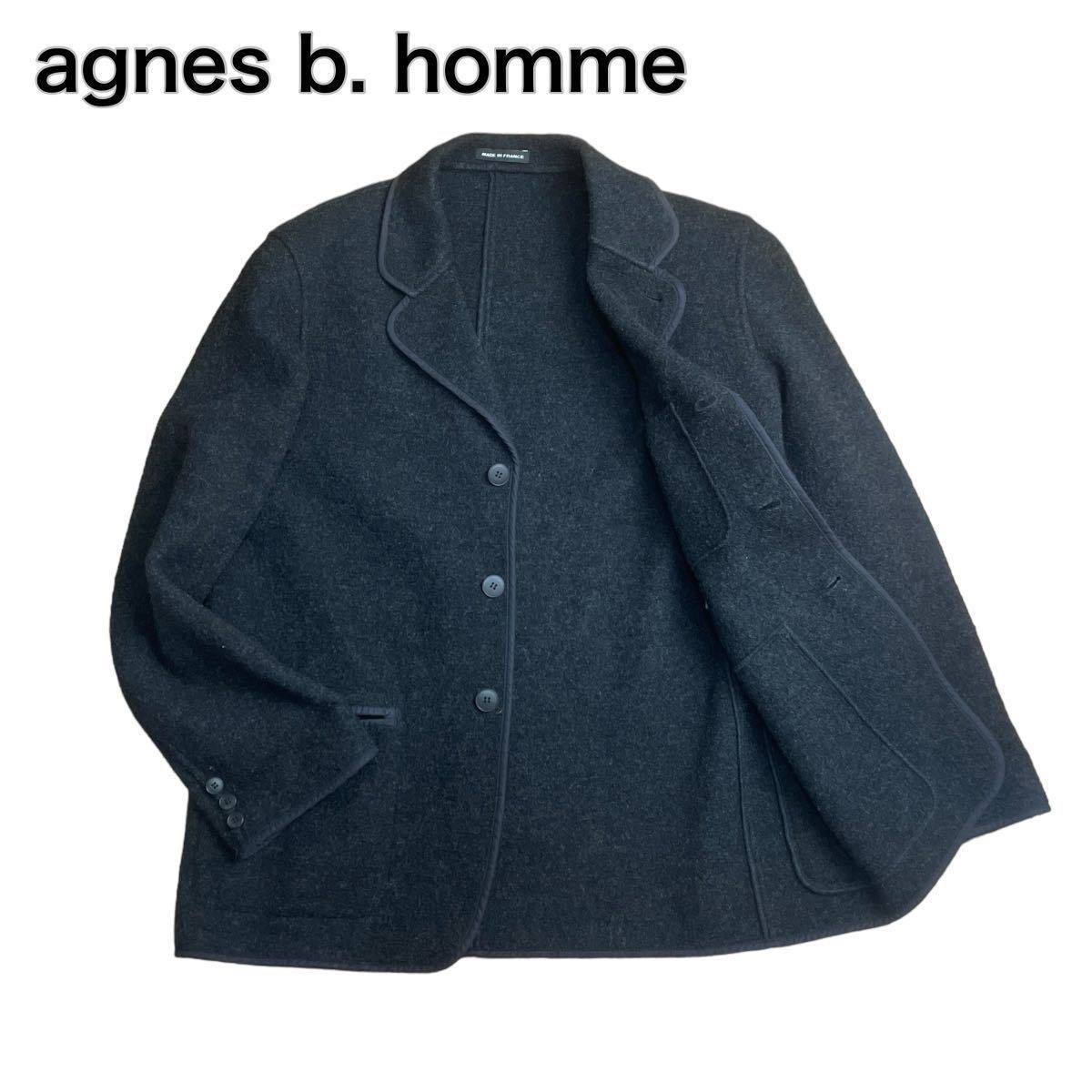 agnes b. homme アニエスベーオム フランス性 ウールジャケット ブラック黒 L相当_画像1