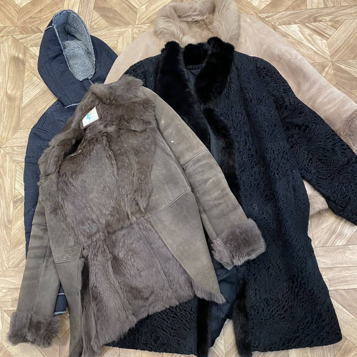 [1 иен ~] меховое пальто кожаный жакет мех внешний Parker / кролик иметь 4 пункт продажа комплектом 