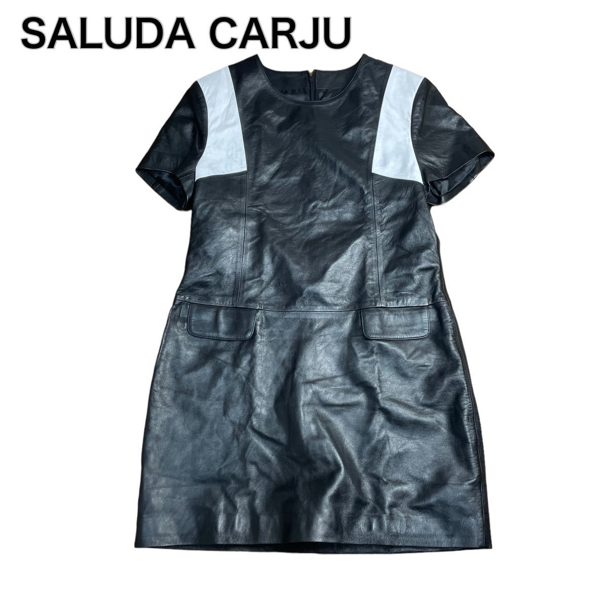 SALUDA CARJU レザーワンピース 本革 ブラック黒 XL 大きいサイズ _画像1