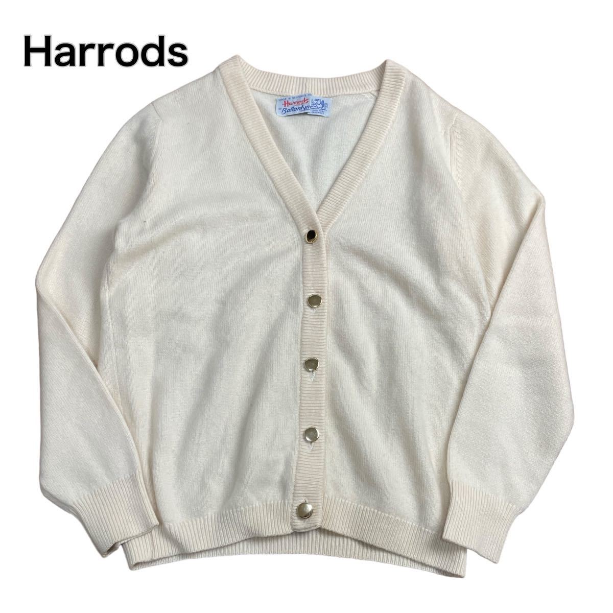 Harrods ハロッズ 金ボタン カーディガン ニットセーター カシミヤ100% クリーム色 M相当