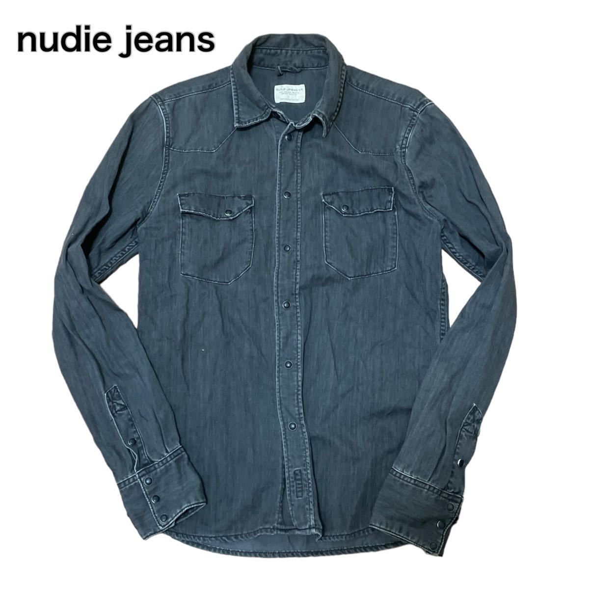 nudie jeans ヌーディージーンズデニムシャツ 黒ブラック S_画像1