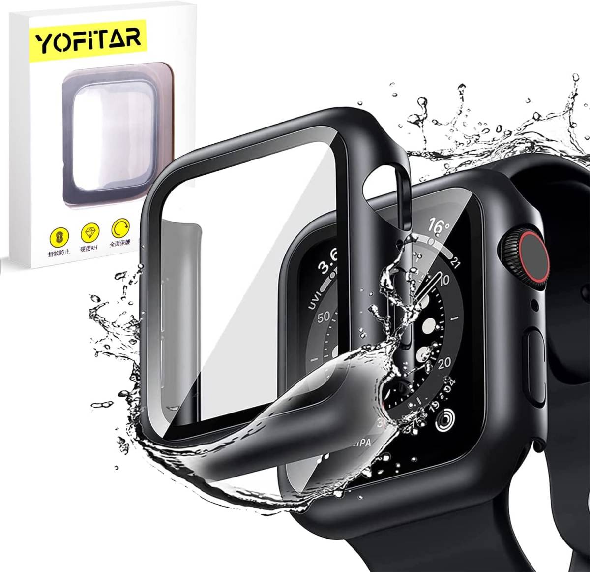 YOFITAR for Apple Watch 用 防水ケース series3/2/1 アップルウォッチ保護カバー ガラスフィルム 一体型 PC素材 （ブラック，44mm） I93