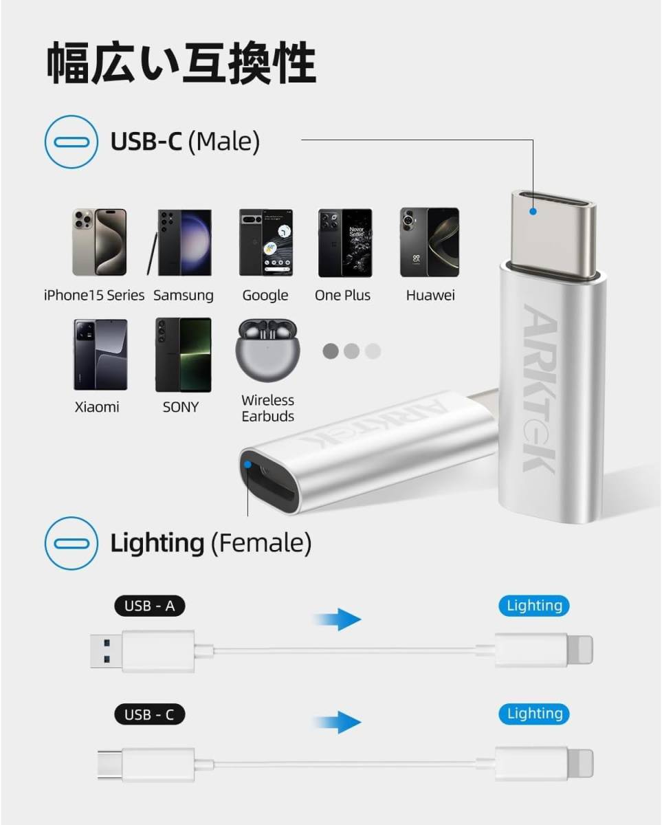 ARKTEK ライトニング 変換 → USB-C 変換アダプタ ライトニング (メス) から USB タイプC 変換 アダプタ I69_画像6