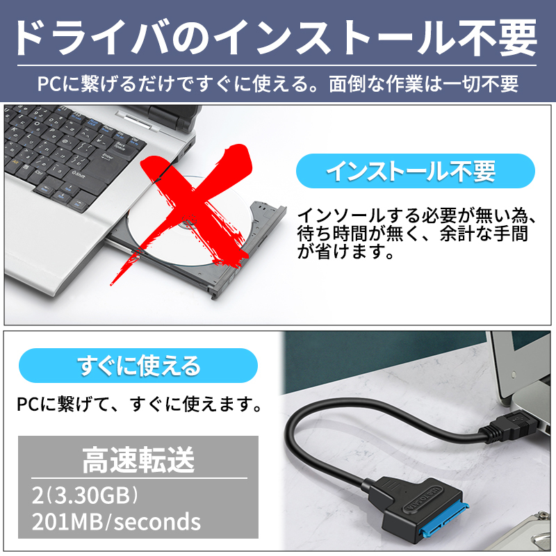 SATA USB 変換ケーブル hdd 3.5 usb 2.5/3.5インチsata USB変換アダプター SSD HDD データ取り出しSATA3 USB 3.0 変換ケーブル UASP対応 _画像7