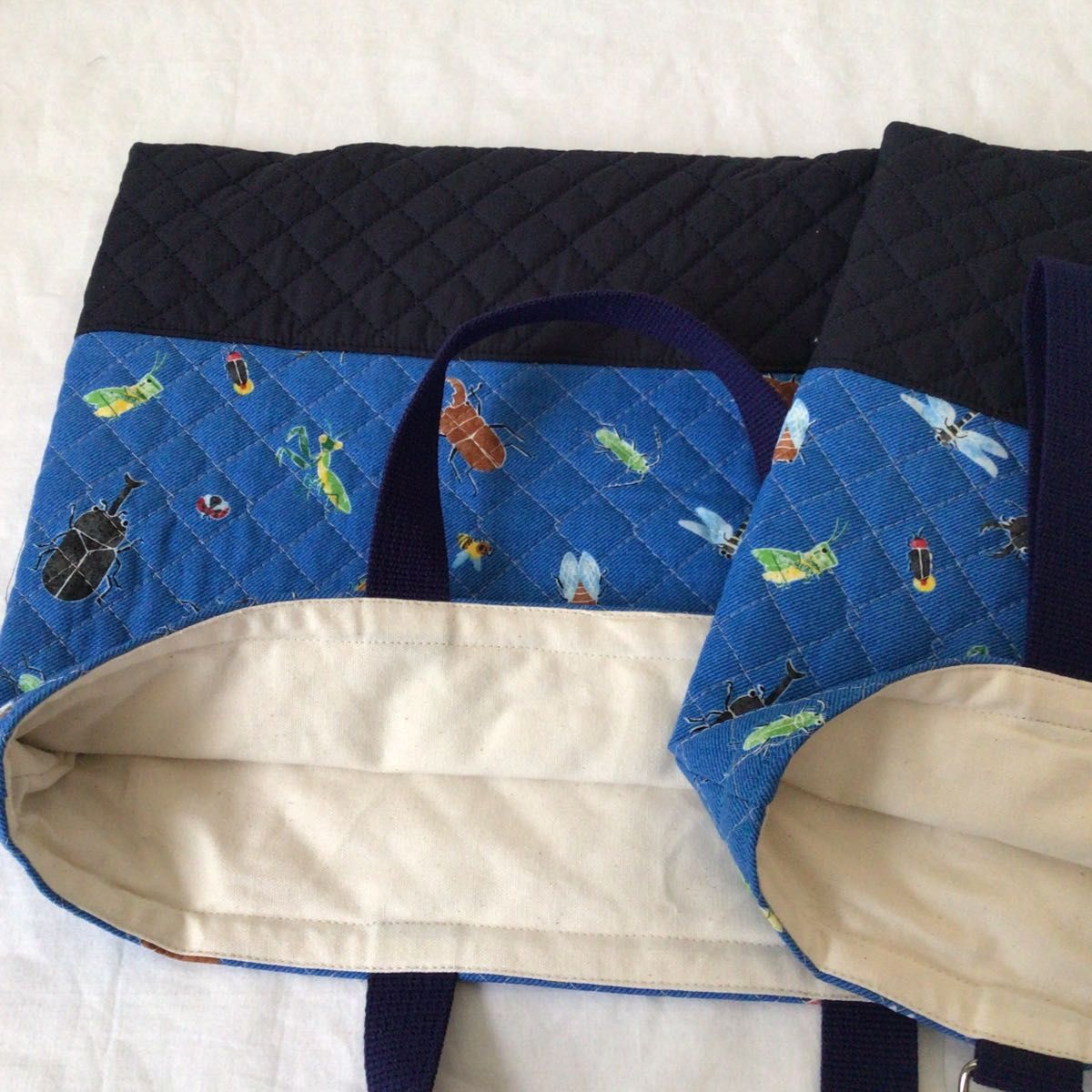 キルティング　入園入学準備3点セット　ハンドメイド男の子　昆虫　レッスンバッグ　シューズケース　お着替え袋